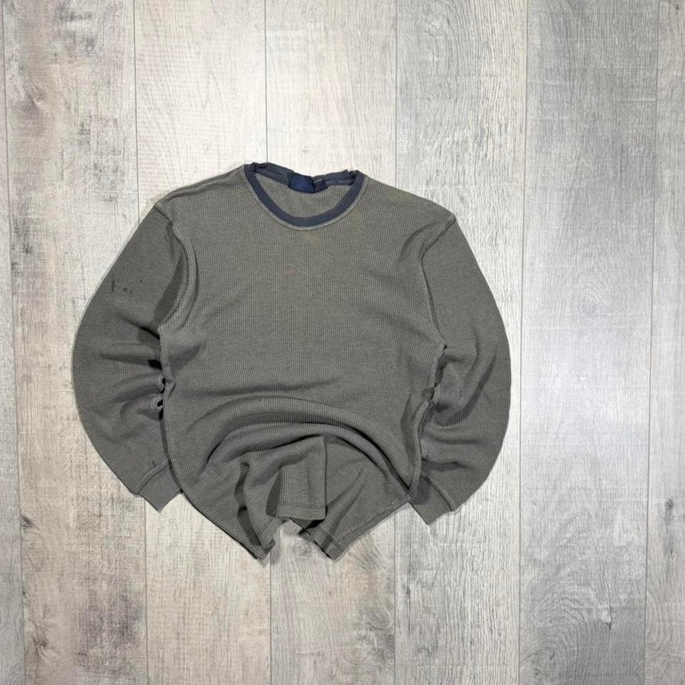 2000s grunge y2k Route 66 green and blue long sleeve waffle knit thermal shirt